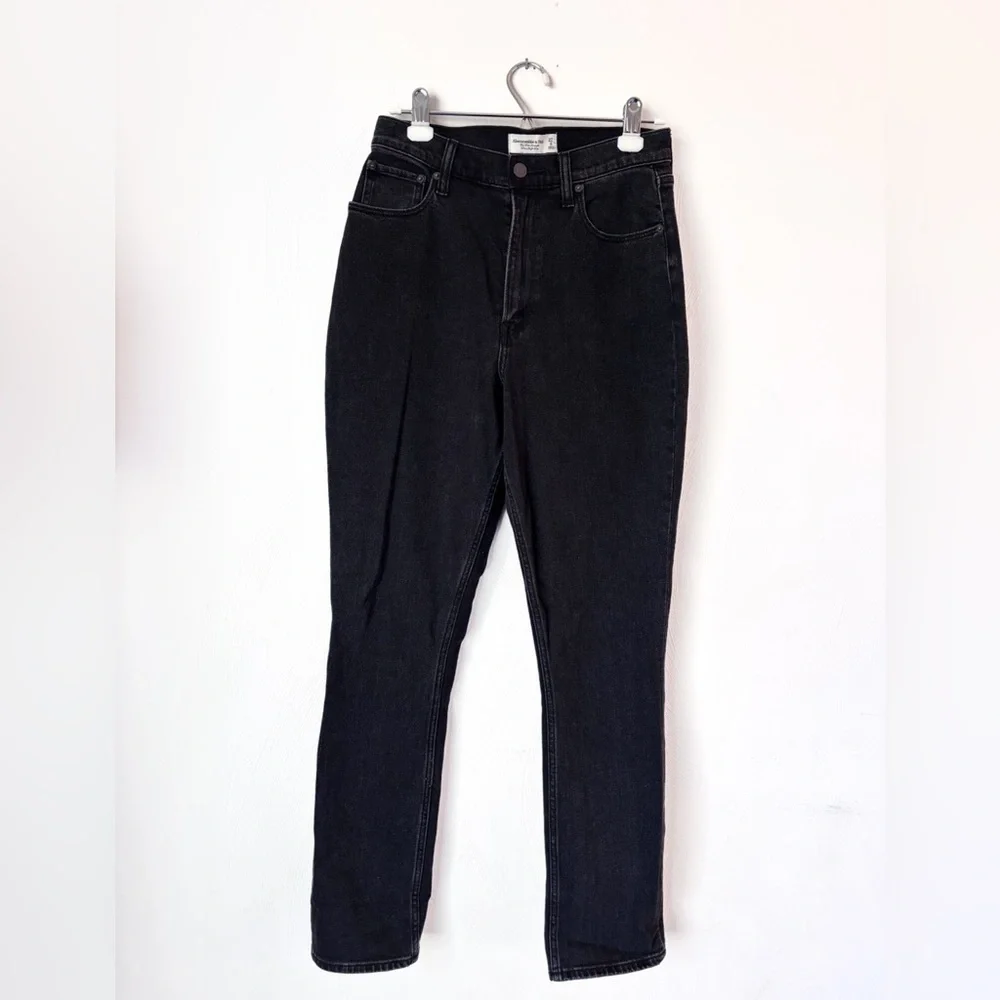 Abercrombie & Fitch Jeans Slim Straight Super High Rise Black Size 4 - Picture 1 of 2